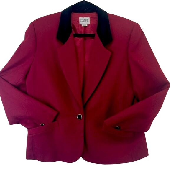 Koret Wool Red Black Velvet Collar Vintage 1 Button Two Pockets Lined Jacket 14 - Picture 2 of 14
